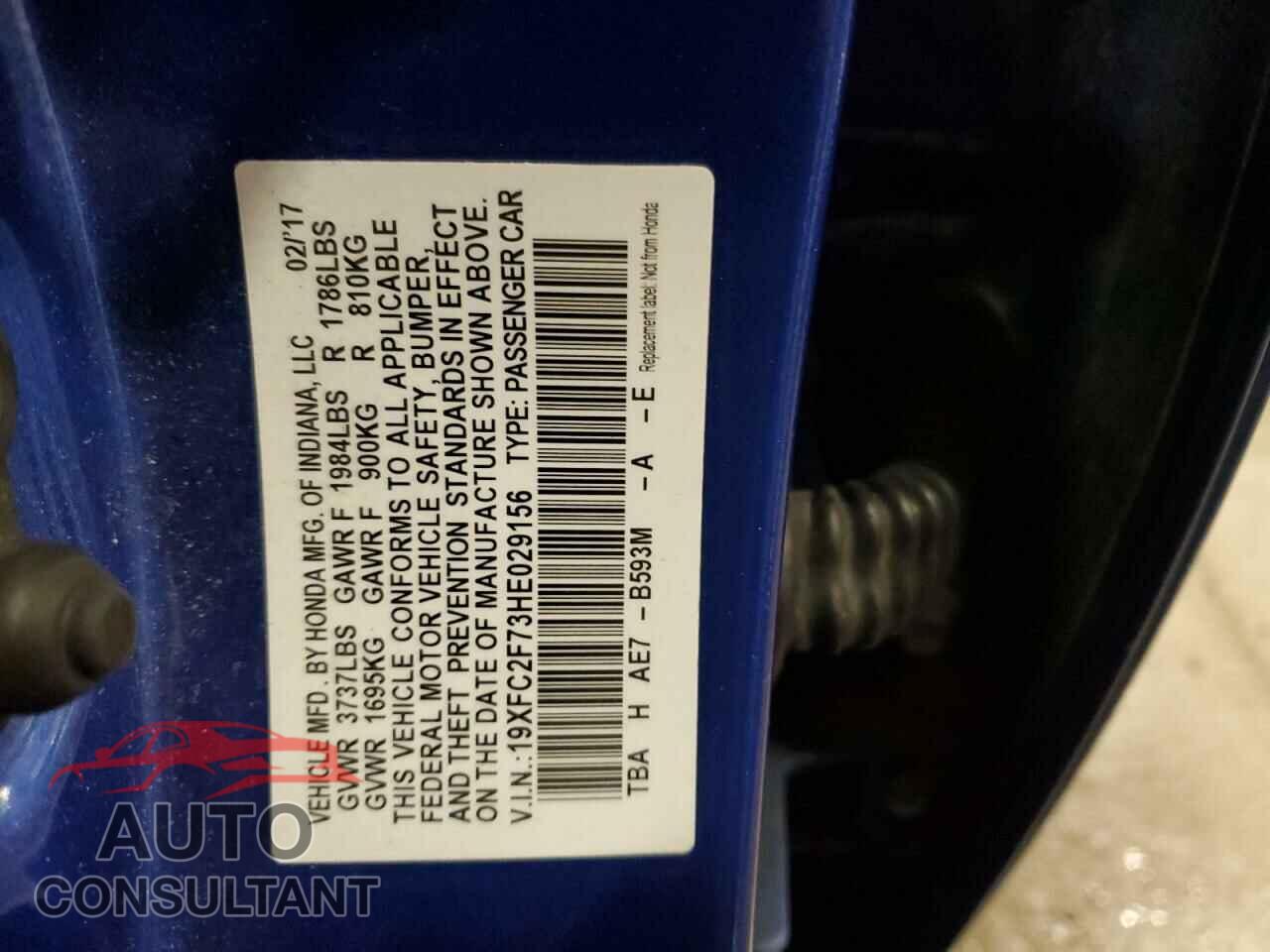 HONDA CIVIC 2017 - 19XFC2F73HE029156