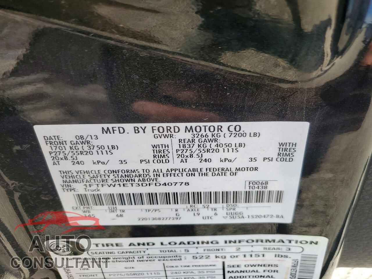 FORD F150 2013 - 1FTFW1ET3DFD40778