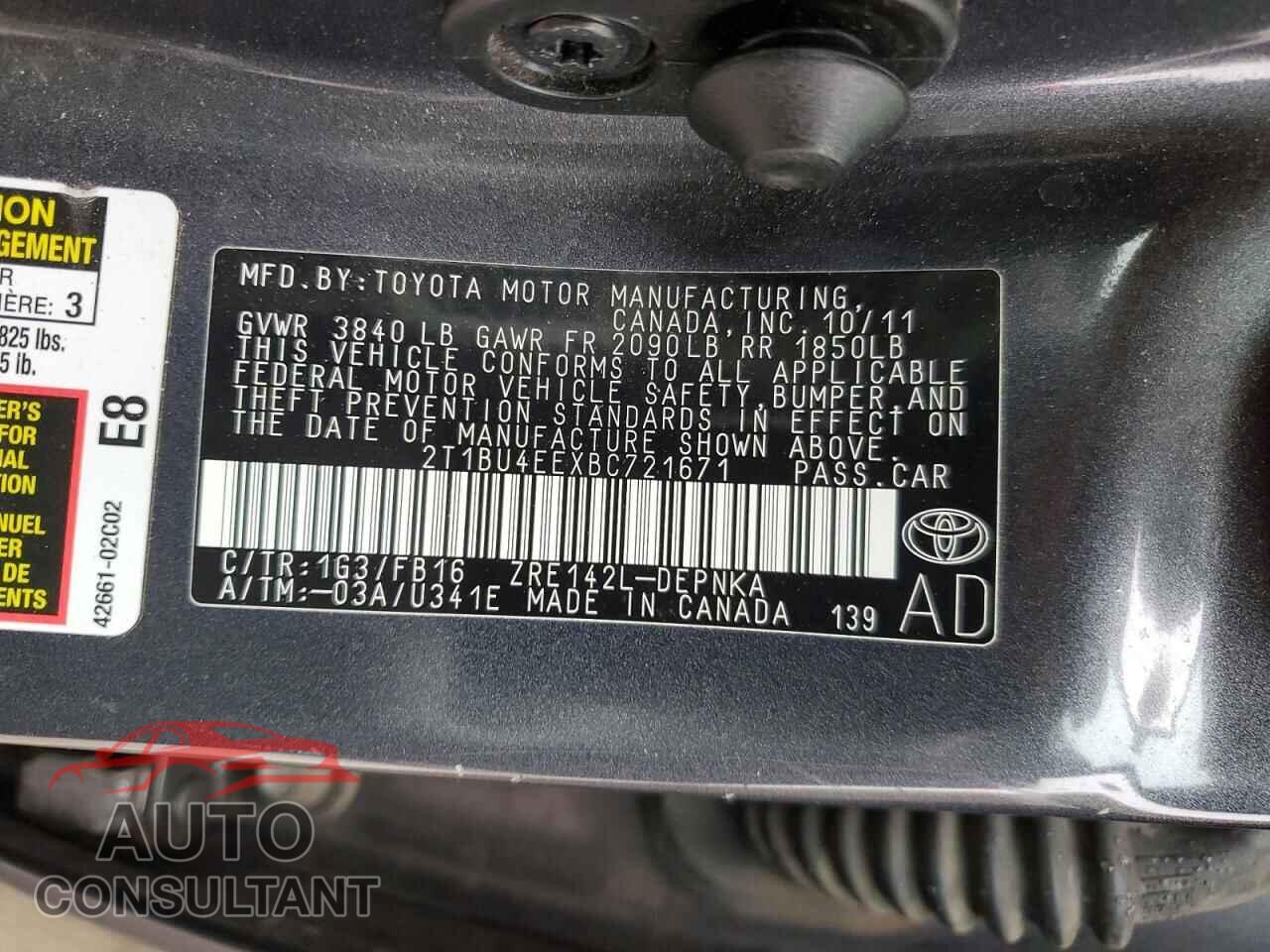TOYOTA COROLLA 2011 - 2T1BU4EEXBC721671