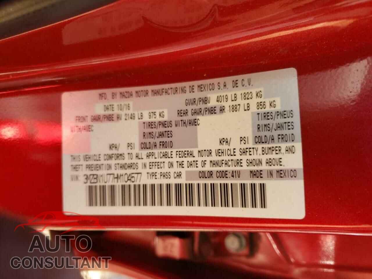 MAZDA 3 2017 - 3MZBN1U77HM104577