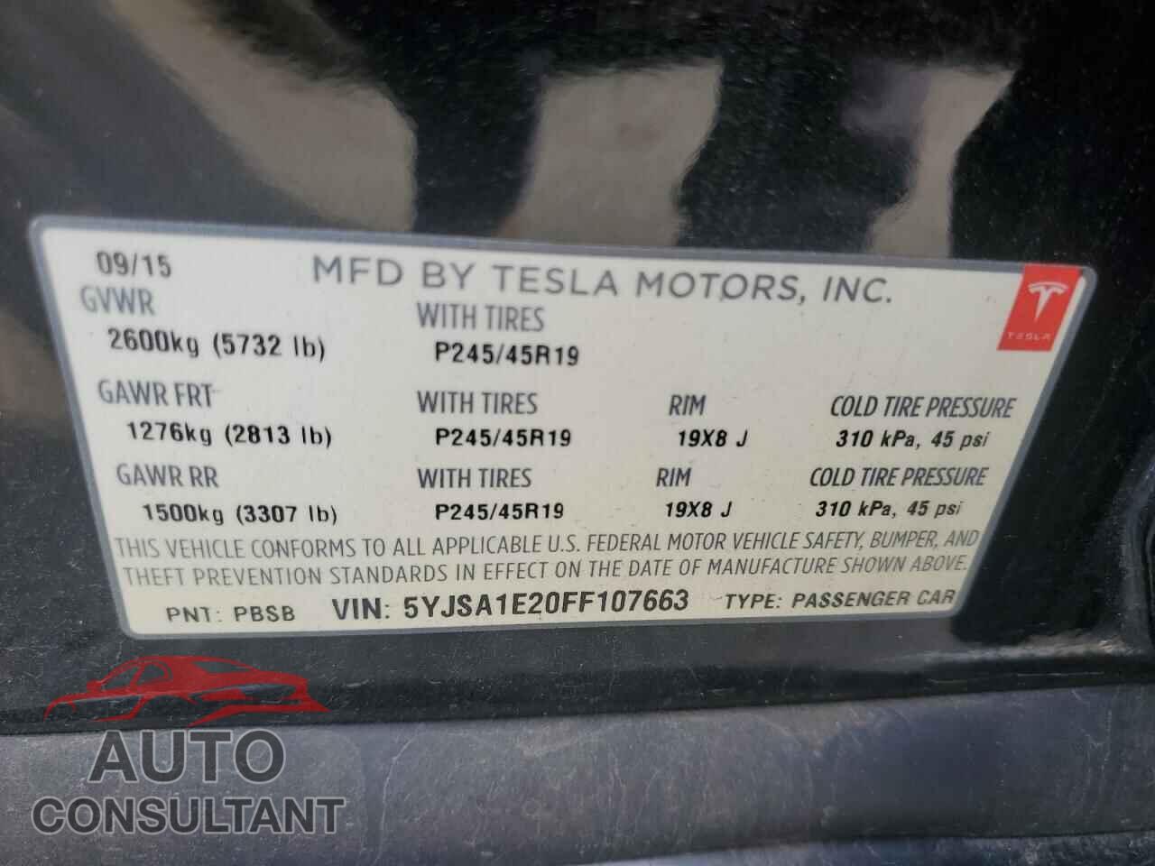 TESLA MODEL S 2015 - 5YJSA1E20FF107663
