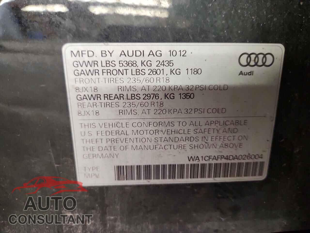 AUDI Q5 2013 - WA1CFAFP4DA026004