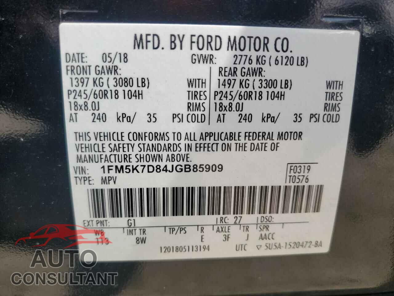 FORD EXPLORER 2018 - 1FM5K7D84JGB85909