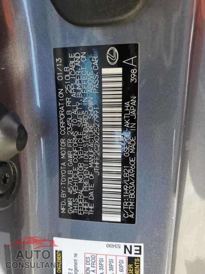LEXUS IS 2013 - JTHFF2C2XD2527991