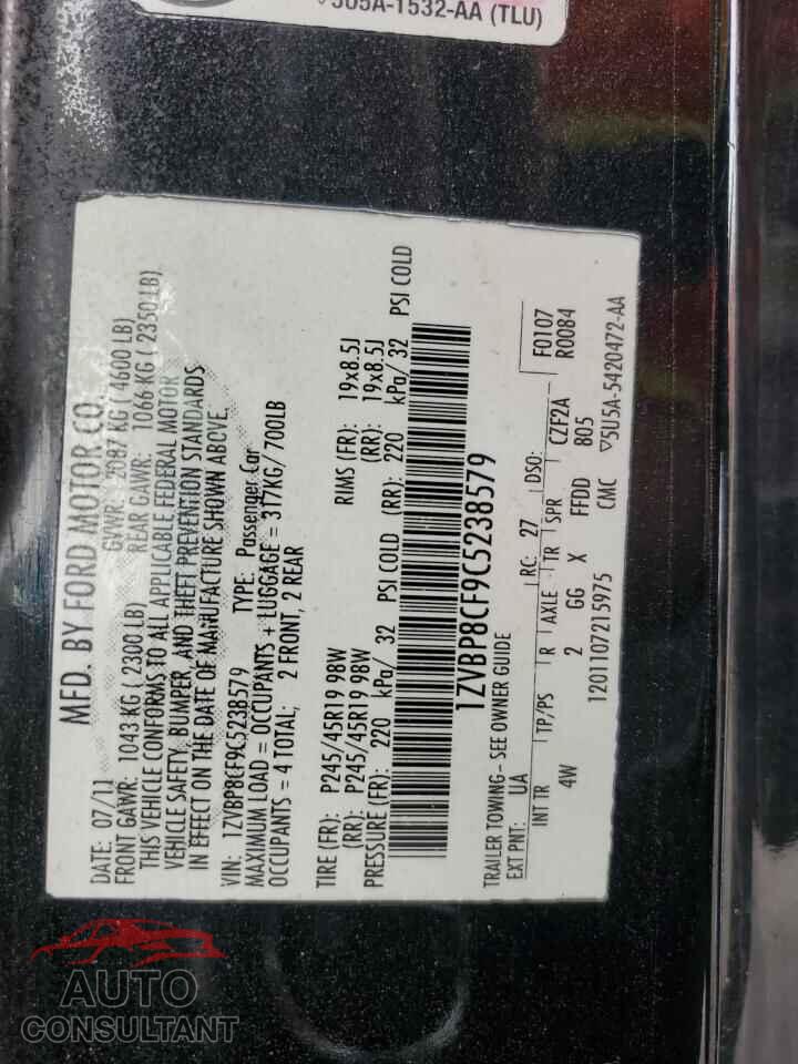 FORD MUSTANG 2012 - 1ZVBP8CF9C5238579