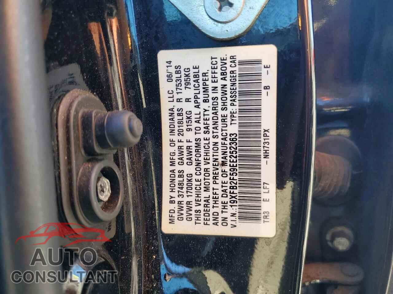 HONDA CIVIC 2014 - 19XFB2F59EE252363