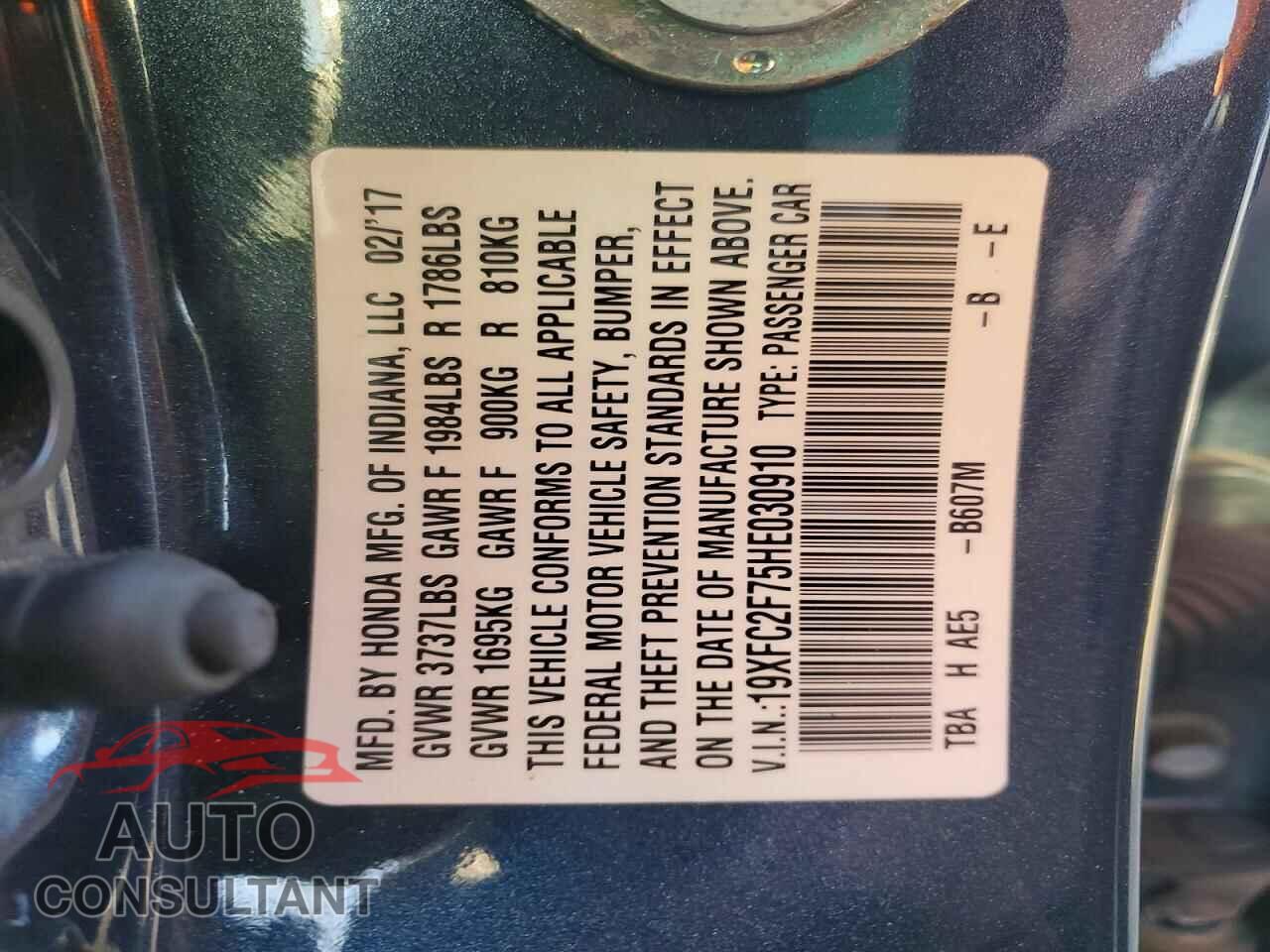 HONDA CIVIC 2017 - 19XFC2F75HE030910
