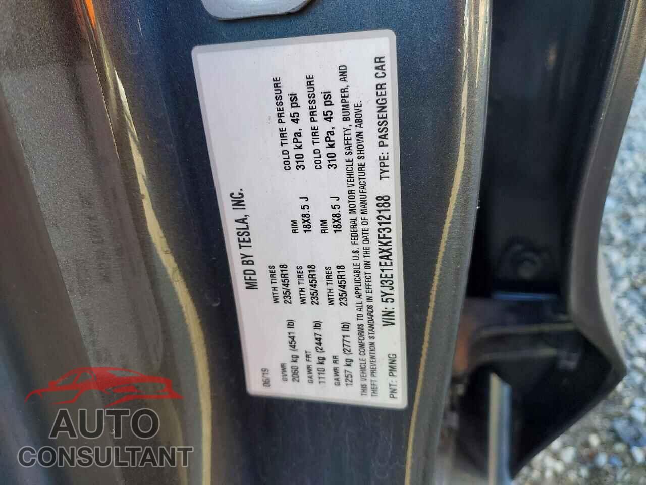 TESLA MODEL 3 2019 - 5YJ3E1EAXKF312188