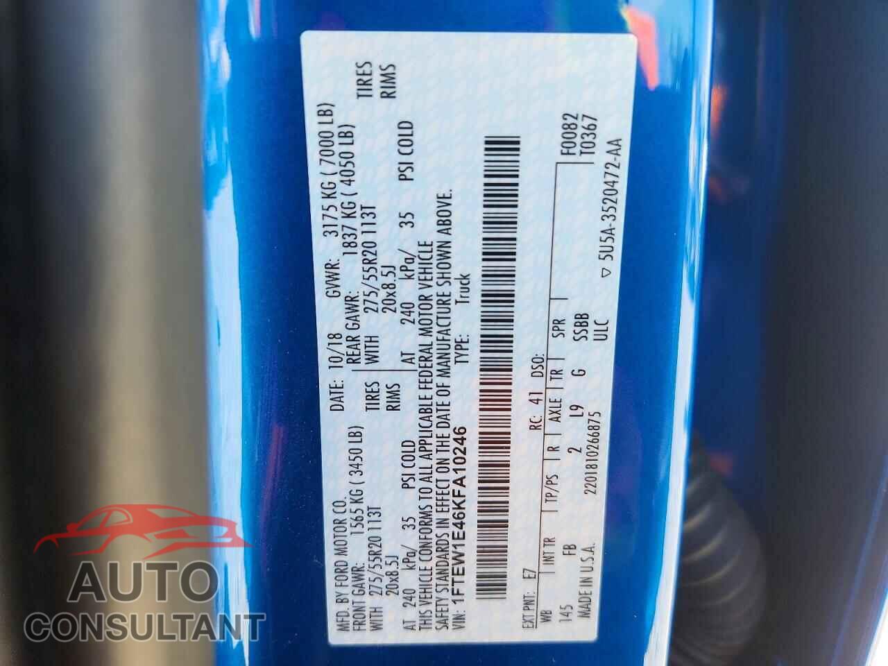 FORD F150 2019 - 1FTEW1E46KFA10246