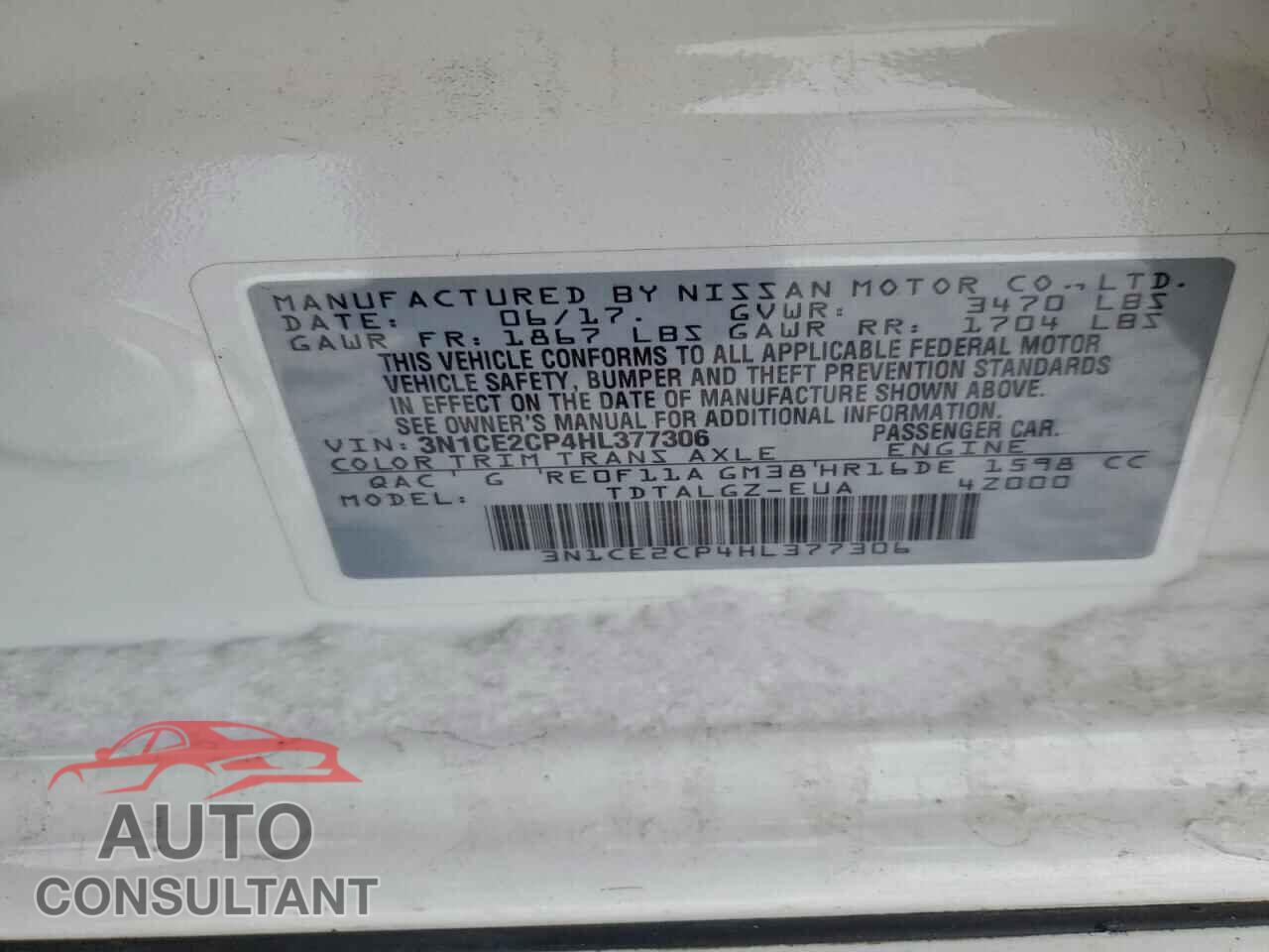 NISSAN VERSA 2017 - 3N1CE2CP4HL377306