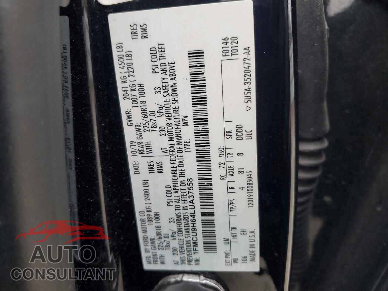 FORD ESCAPE 2020 - 1FMCU9H64LUA37558