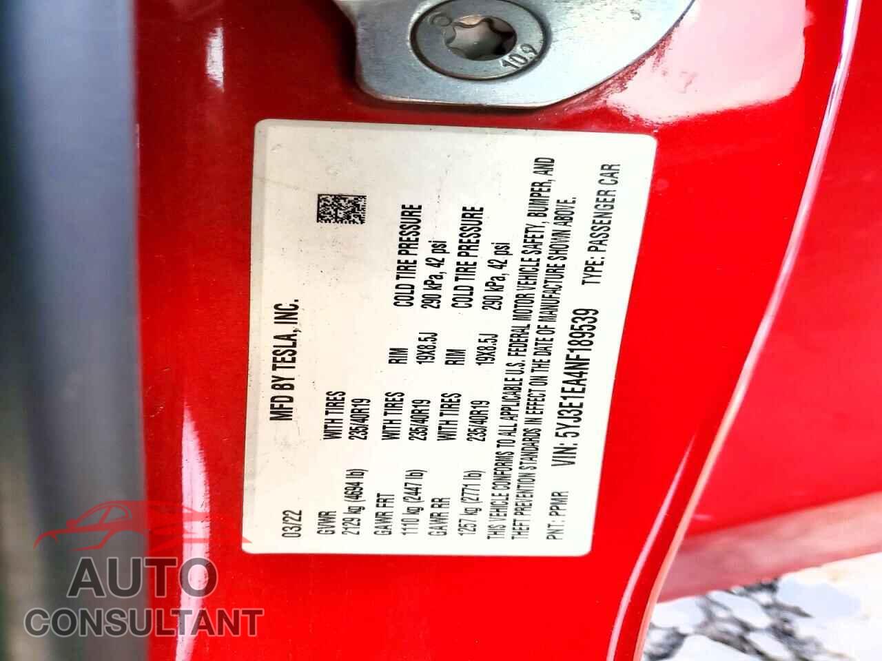 TESLA MODEL 3 2022 - 5YJ3E1EA4NF189539