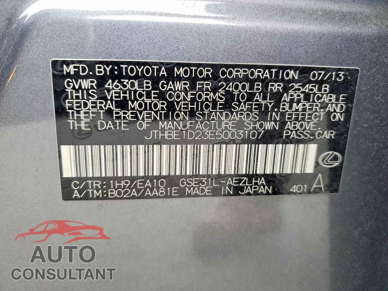 LEXUS IS 2014 - JTHBE1D23E5003107