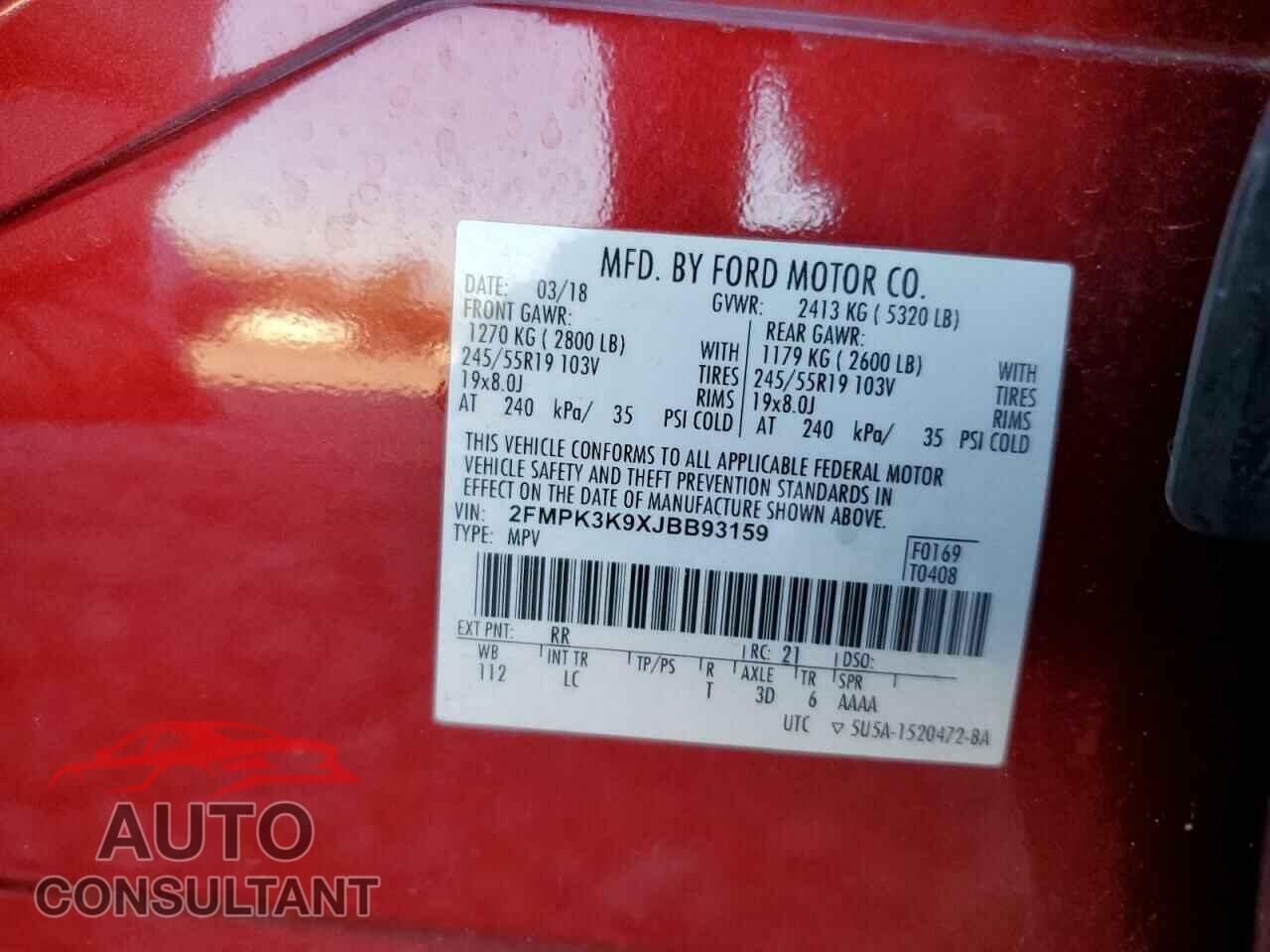 FORD EDGE 2018 - 2FMPK3K9XJBB93159
