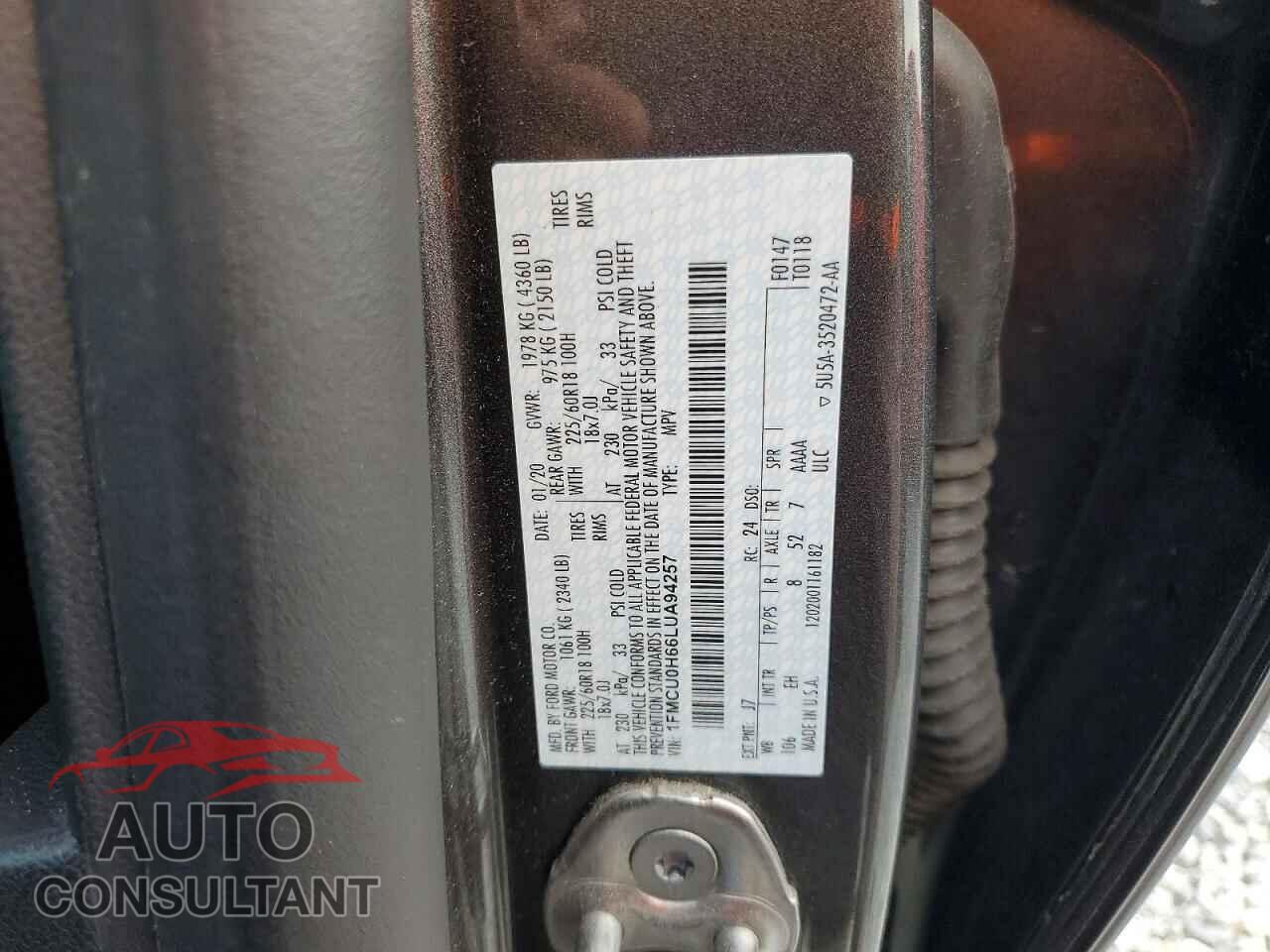 FORD ESCAPE 2020 - 1FMCU0H66LUA94257