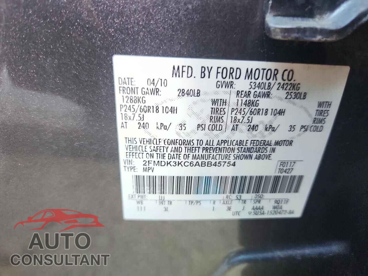 FORD EDGE 2010 - 2FMDK3KC6ABB45754