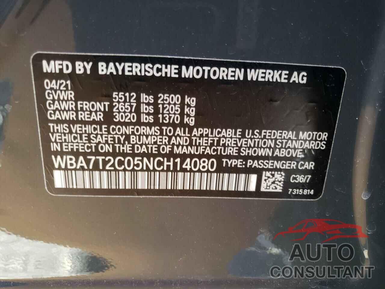BMW 7 SERIES 2022 - WBA7T2C05NCH14080