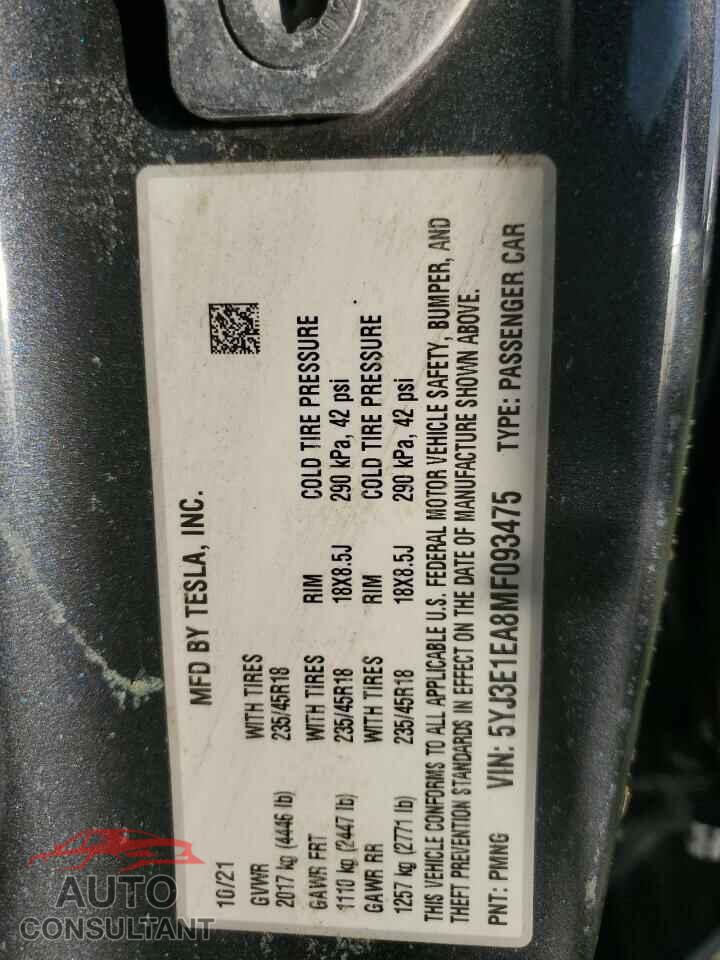 TESLA MODEL 3 2021 - 5YJ3E1EA8MF093475