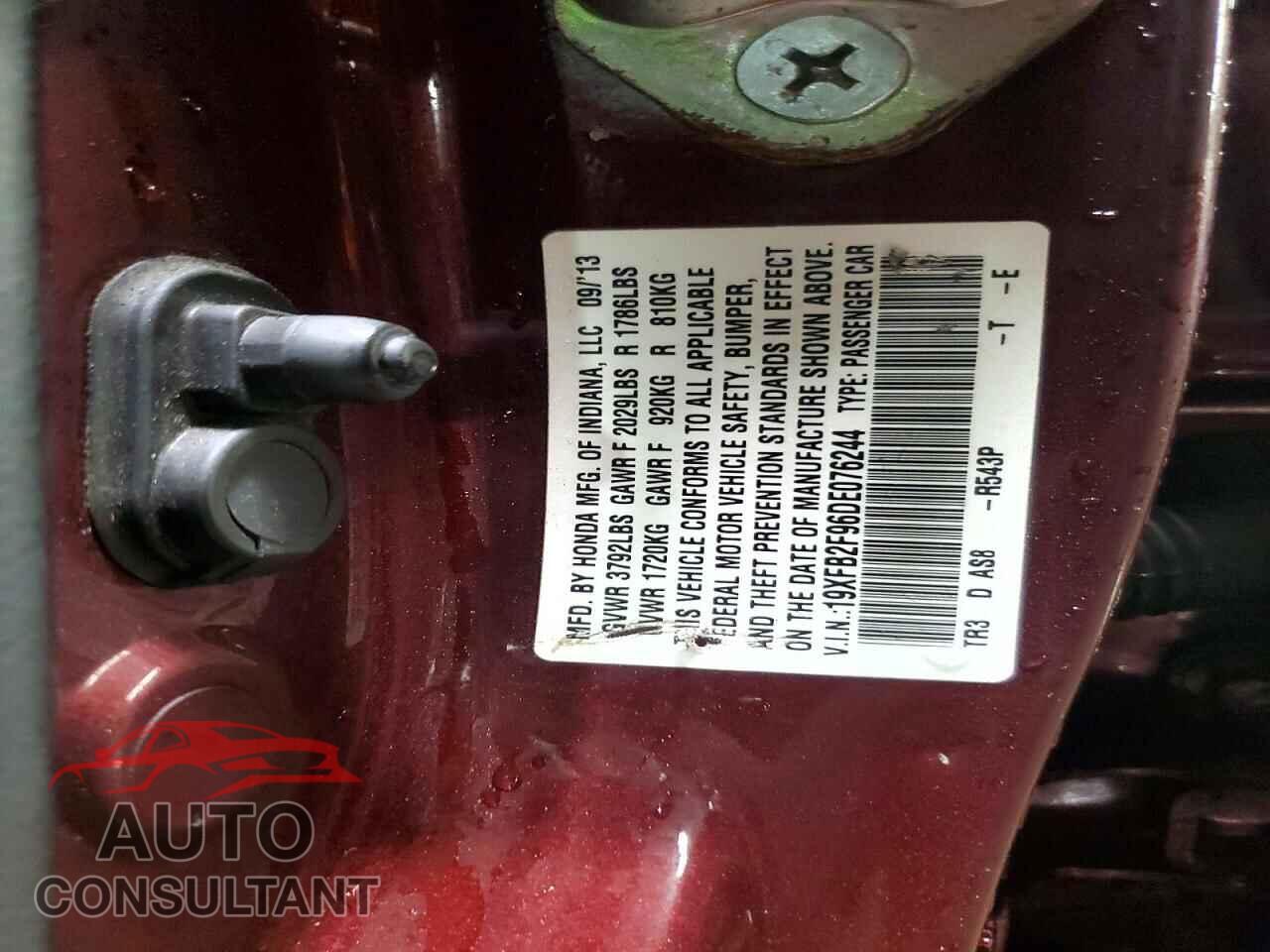 HONDA CIVIC 2013 - 19XFB2F96DE076244
