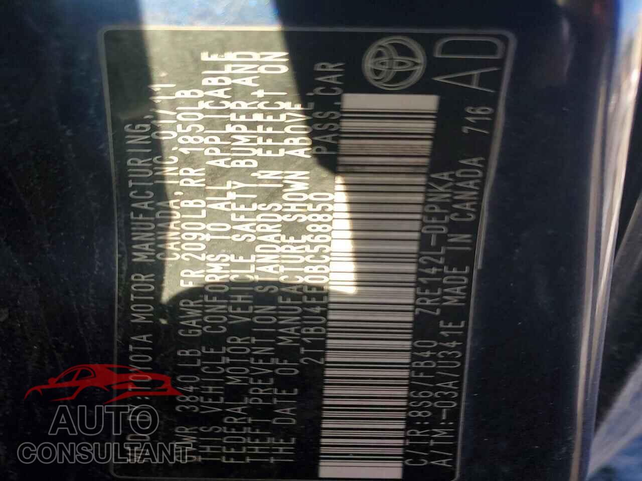 TOYOTA COROLLA 2011 - 2T1BU4EE0BC568850