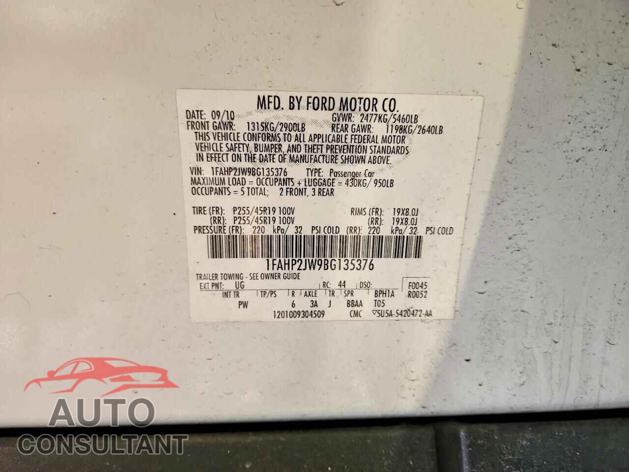 FORD TAURUS 2011 - 1FAHP2JW9BG135376