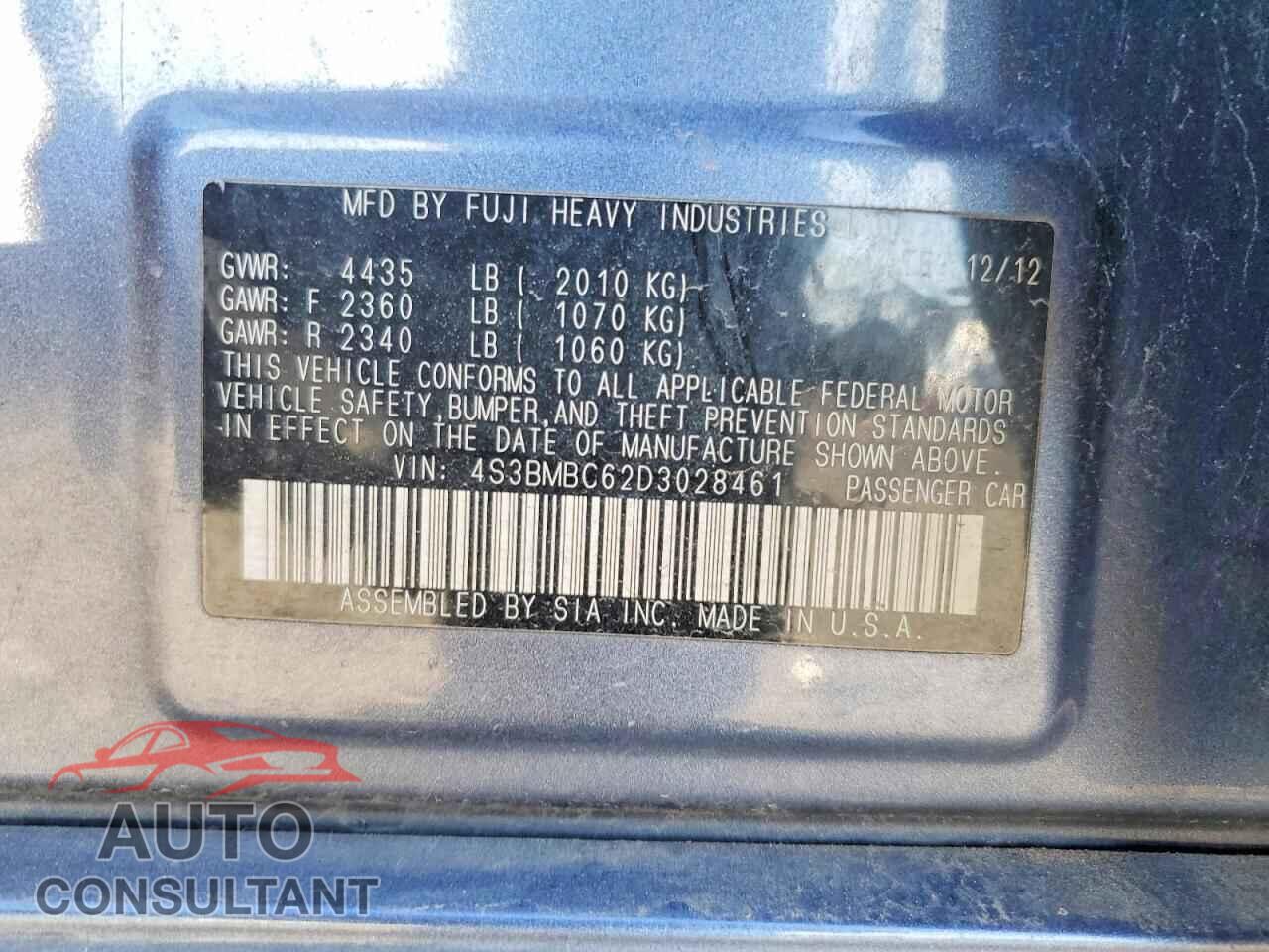 SUBARU LEGACY 2013 - 4S3BMBC62D3028461