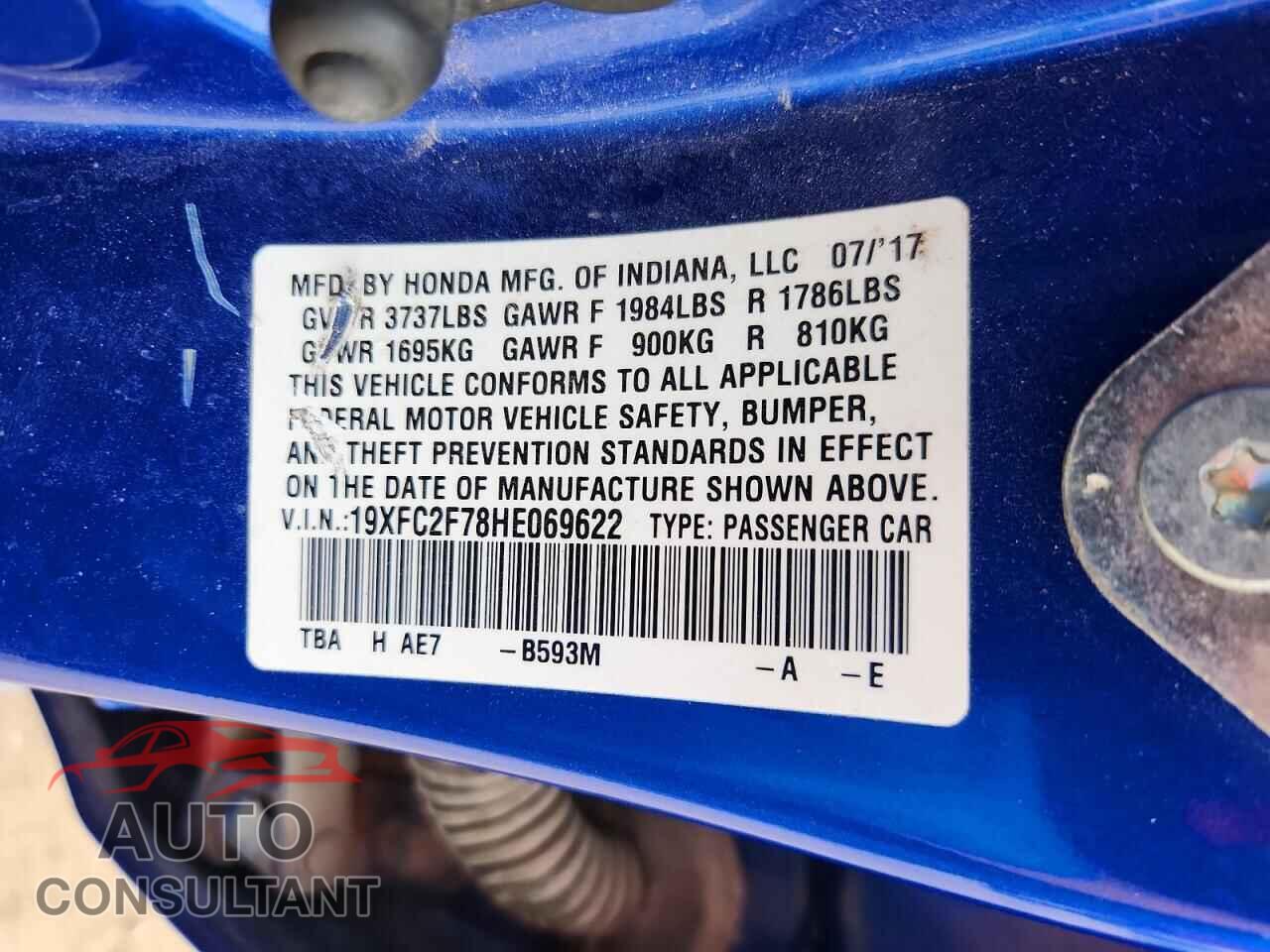 HONDA CIVIC 2017 - 19XFC2F78HE069622