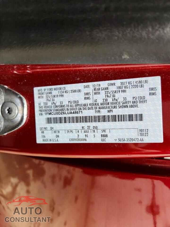 FORD ESCAPE 2020 - 1FMCU0DZ6LUA48671