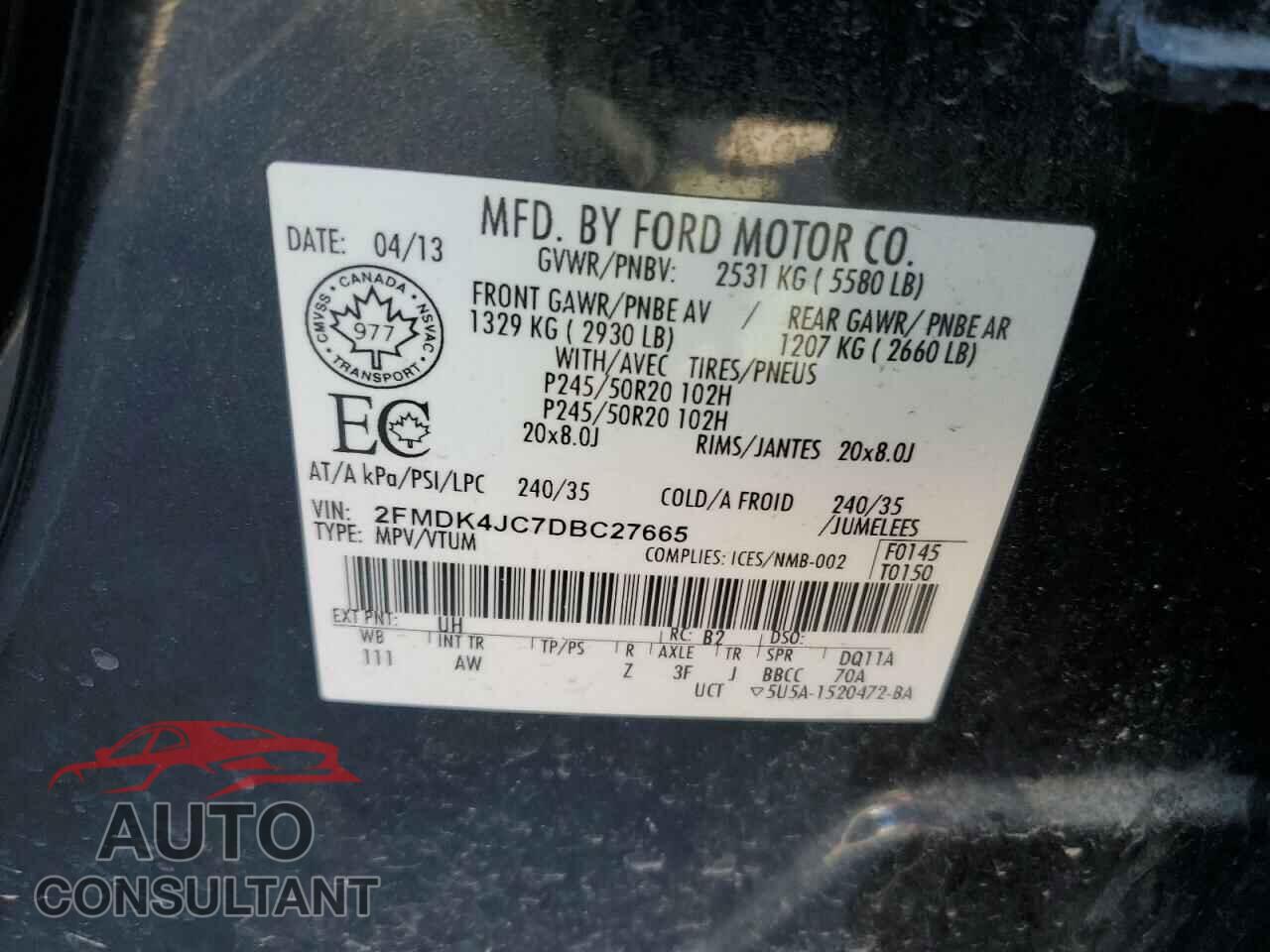 FORD EDGE 2013 - 2FMDK4JC7DBC27665