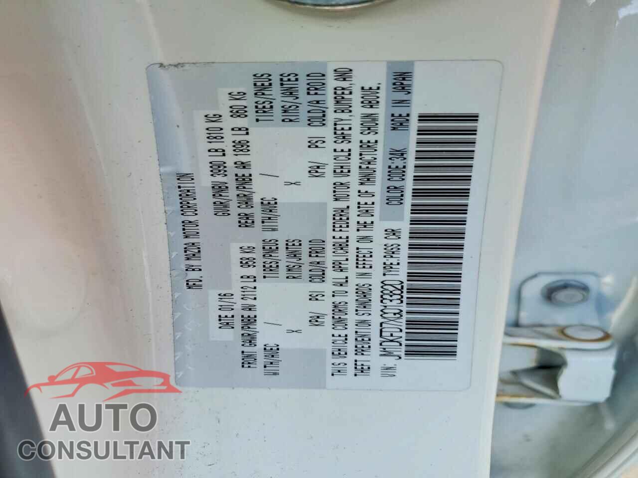 MAZDA CX-3 2016 - JM1DKFD7XG0133820