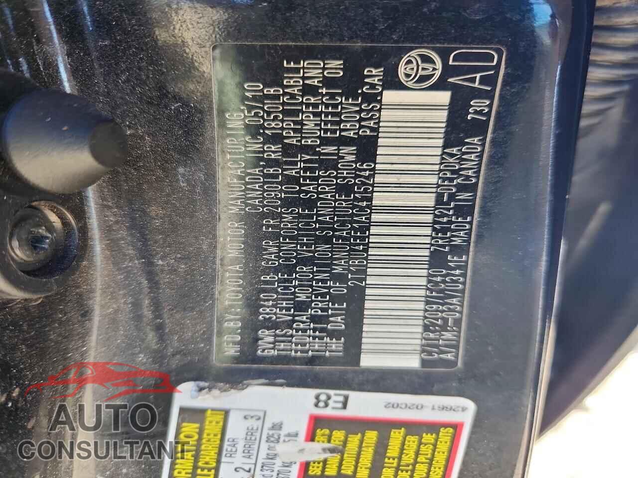 TOYOTA COROLLA 2010 - 2T1BU4EE1AC415246