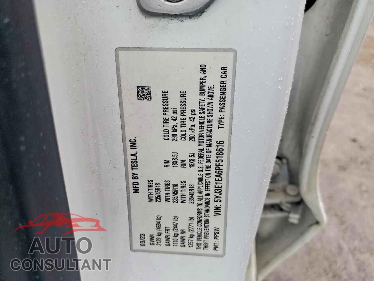 TESLA MODEL 3 2023 - 5YJ3E1EA6PF518616
