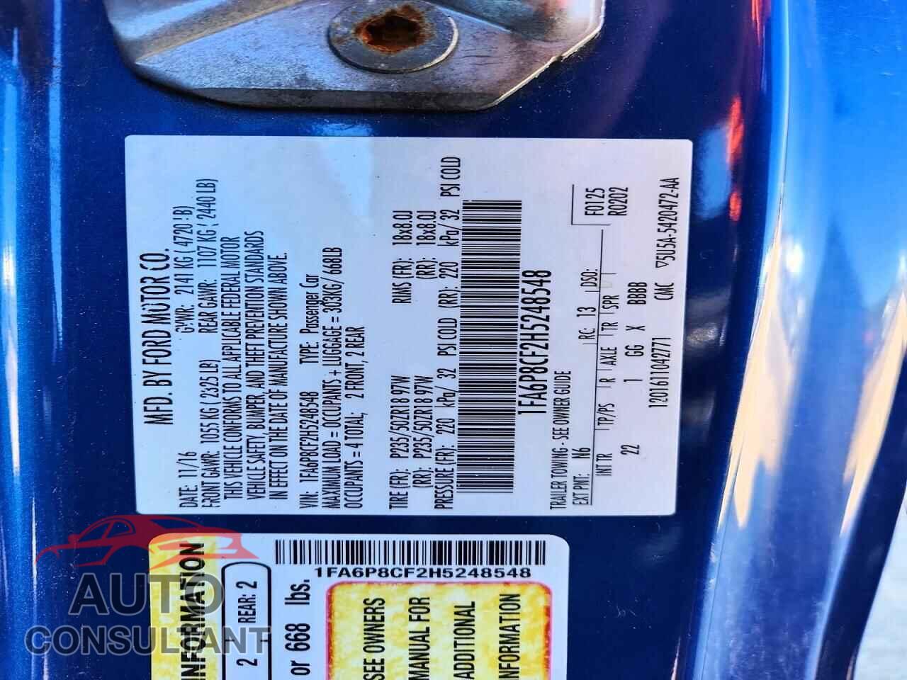 FORD MUSTANG 2017 - 1FA6P8CF2H5248548
