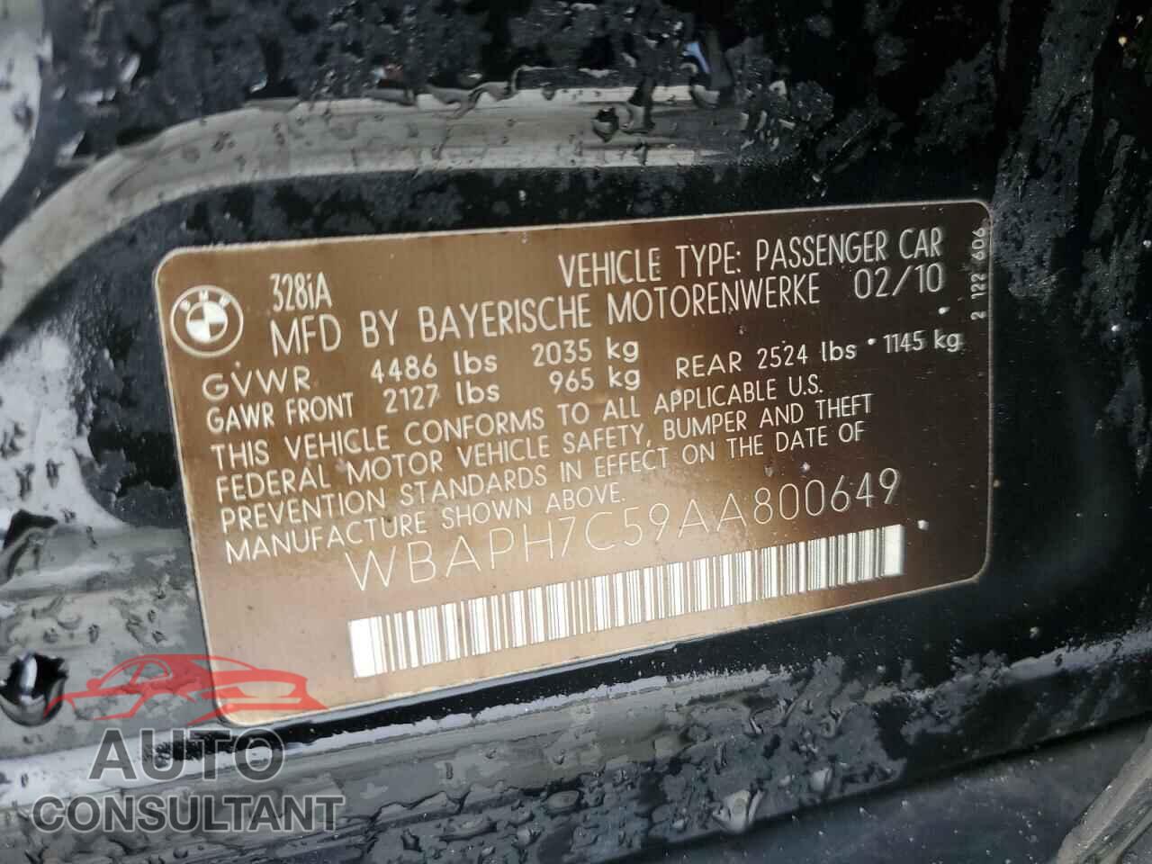 BMW 3 SERIES 2010 - WBAPH7C59AA800649