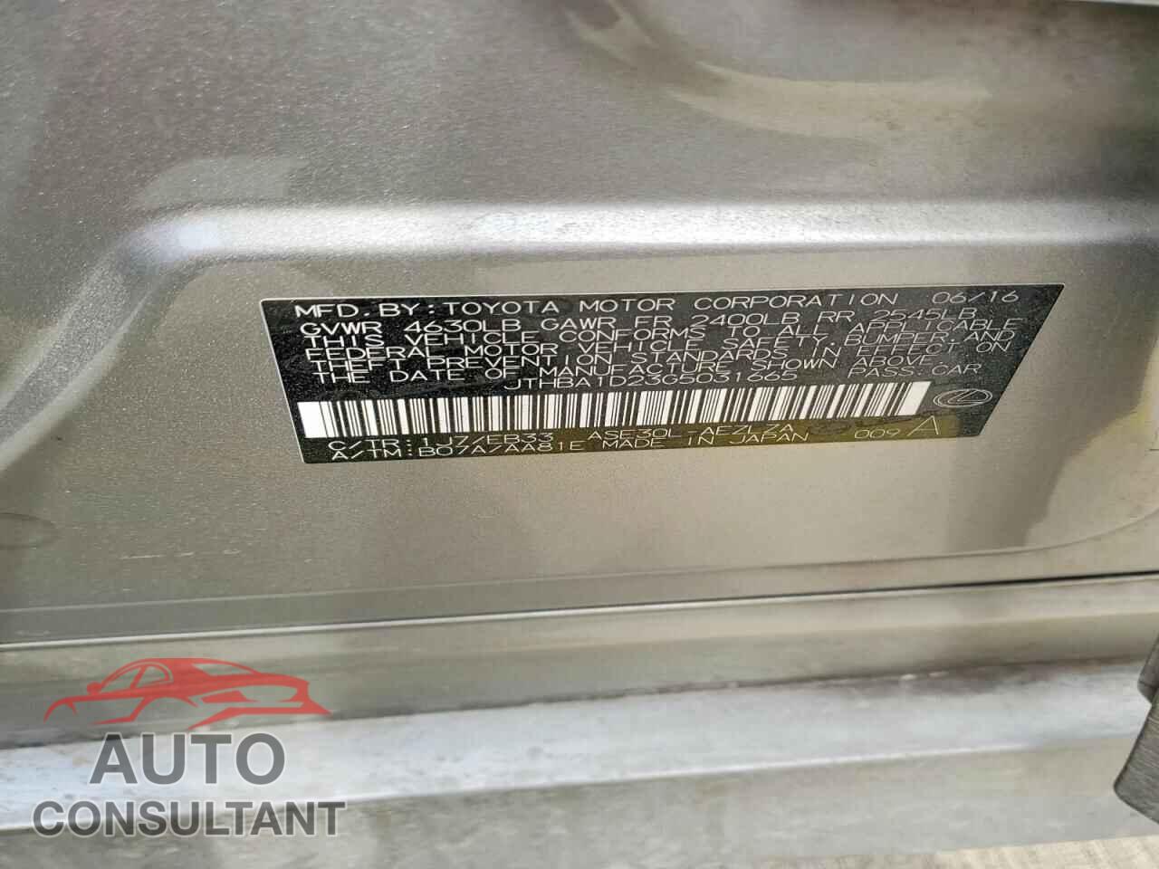 LEXUS IS 2016 - JTHBA1D23G5031665