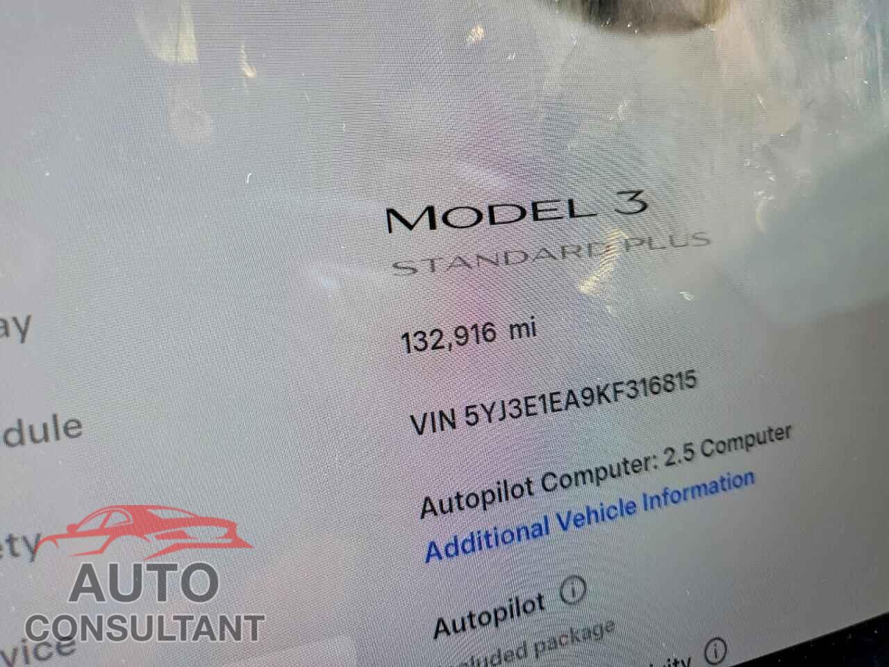 TESLA MODEL 3 2019 - 5YJ3E1EA9KF316815