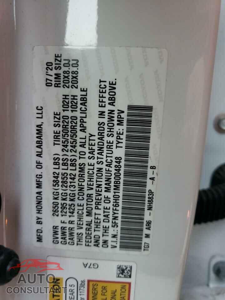 HONDA PILOT 2021 - 5FNYF6H01MB004848