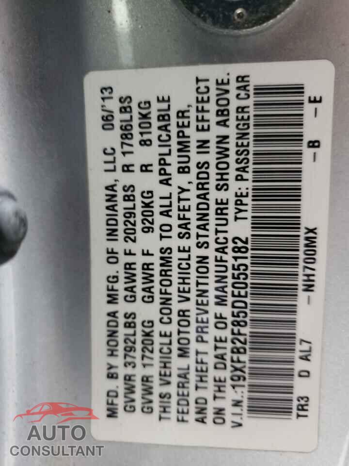 HONDA CIVIC 2013 - 19XFB2F85DE055182