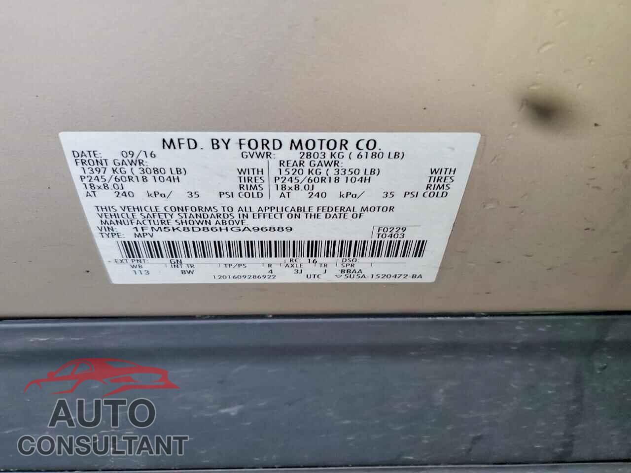 FORD EXPLORER 2017 - 1FM5K8D86HGA96889