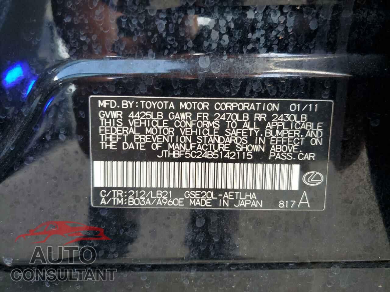 LEXUS IS 2011 - JTHBF5C24B5142115