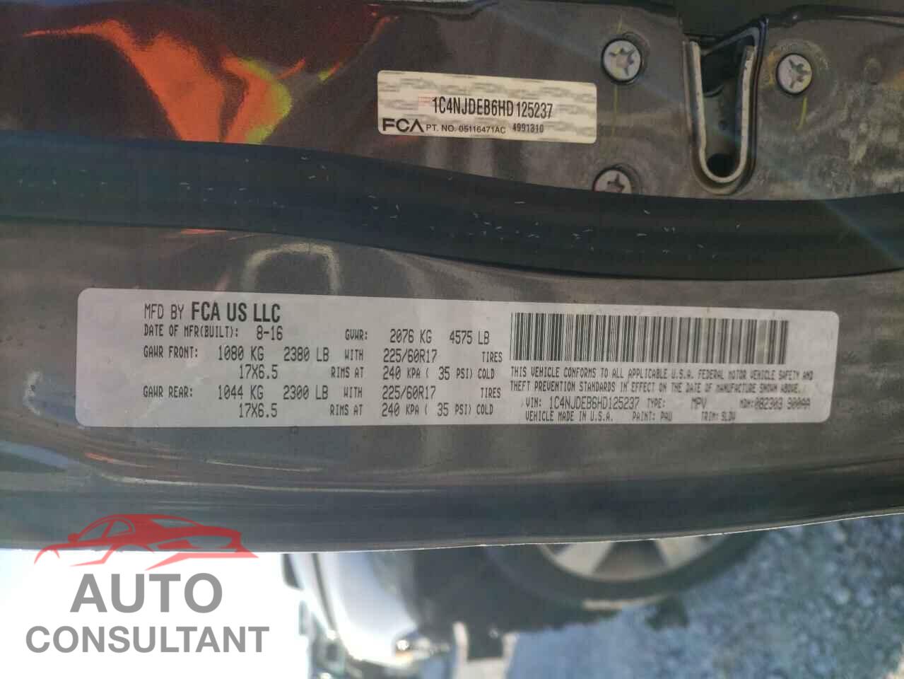 JEEP COMPASS 2017 - 1C4NJDEB6HD125237
