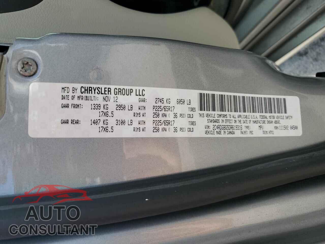 DODGE CARAVAN 2013 - 2C4RDGBG5DR619316