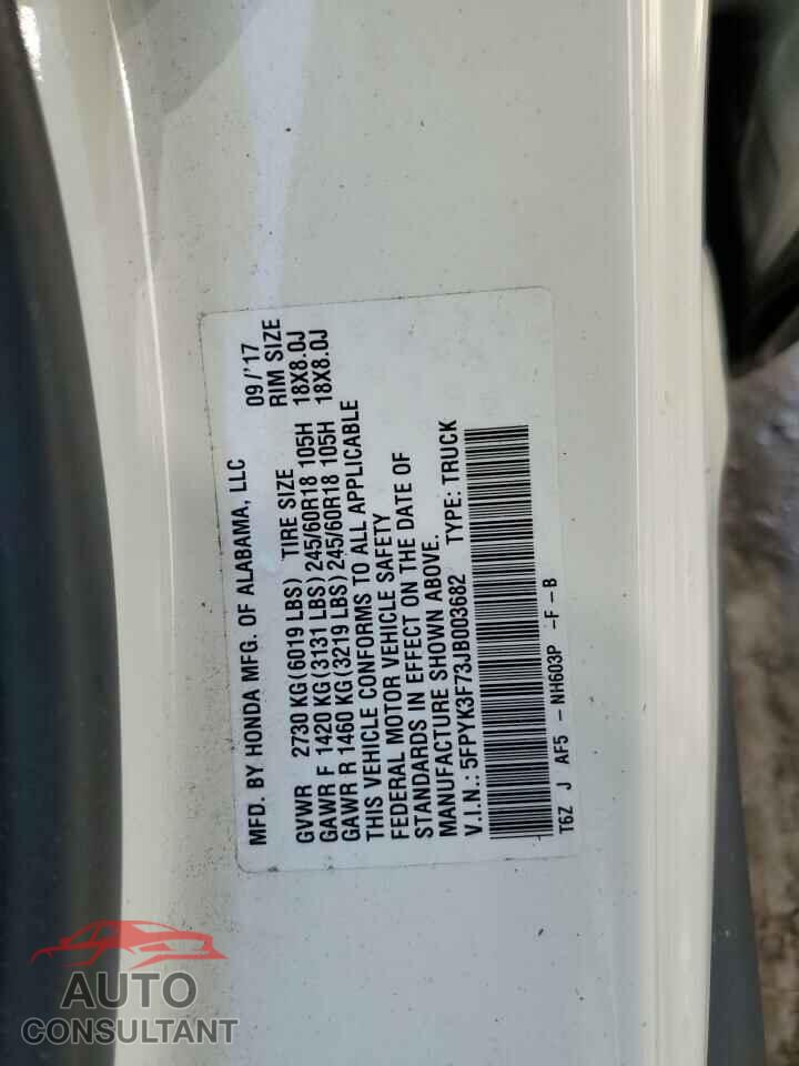 HONDA RIDGELINE 2018 - 5FPYK3F73JB003682