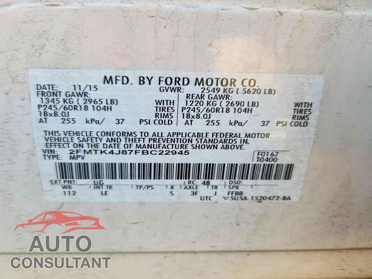 FORD EDGE 2015 - 2FMTK4J87FBC22945