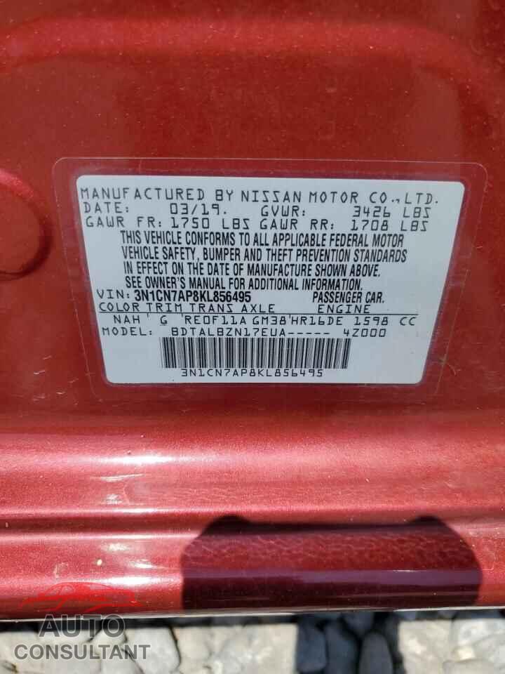 NISSAN VERSA 2019 - 3N1CN7AP8KL856495