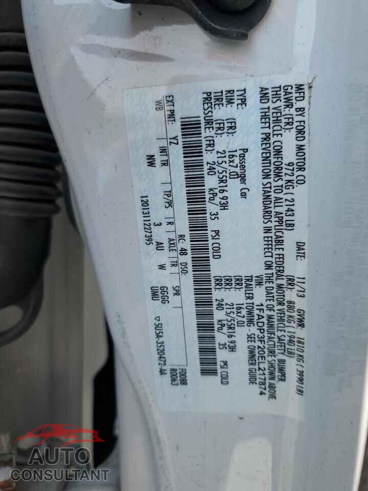 FORD FOCUS 2014 - 1FADP3F20EL217874