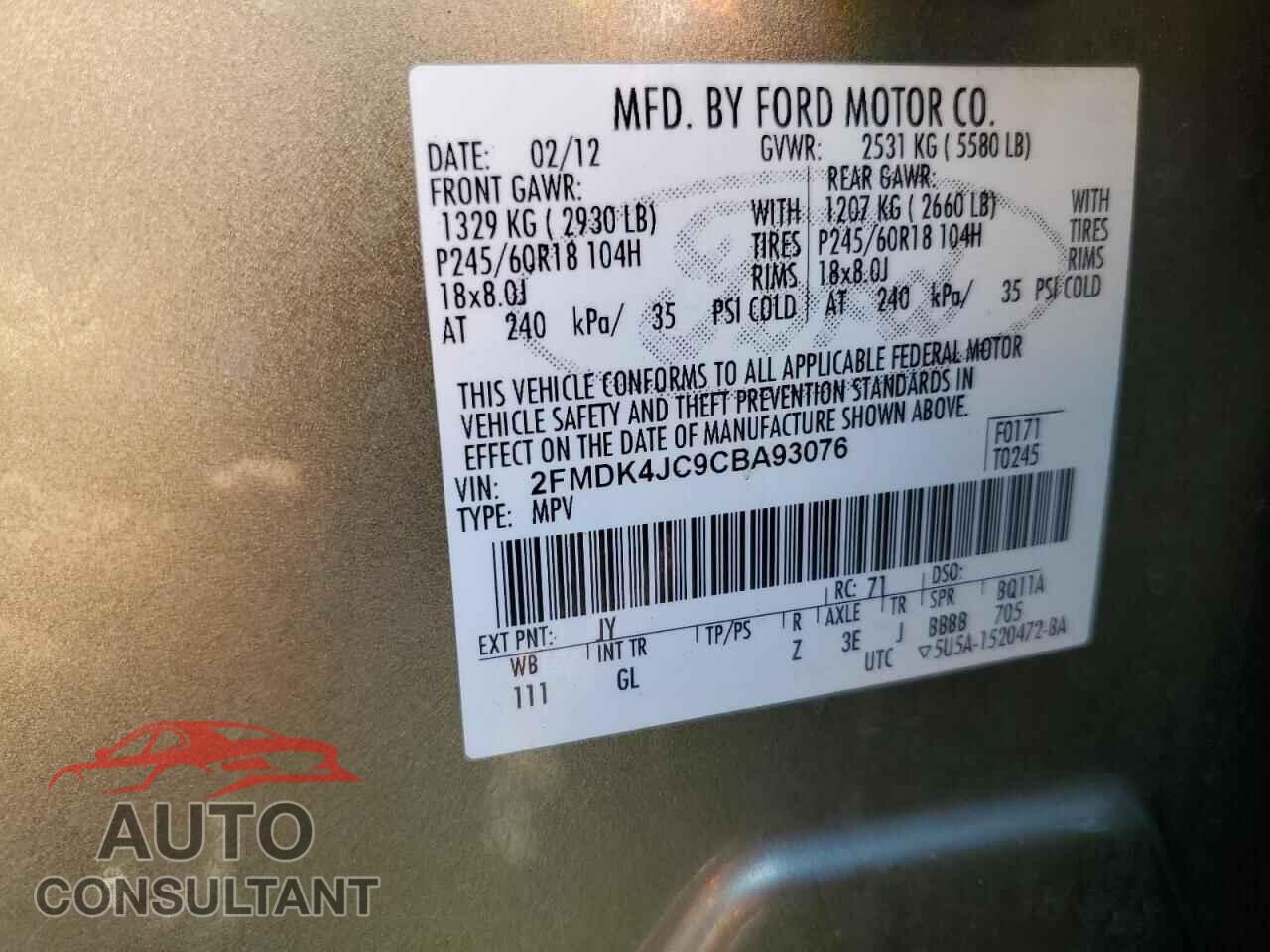 FORD EDGE 2012 - 2FMDK4JC9CBA93076