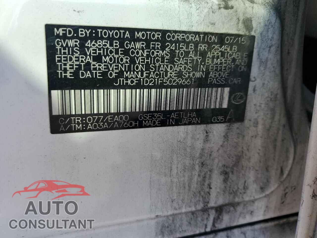 LEXUS IS 2015 - JTHCF1D21F5029661