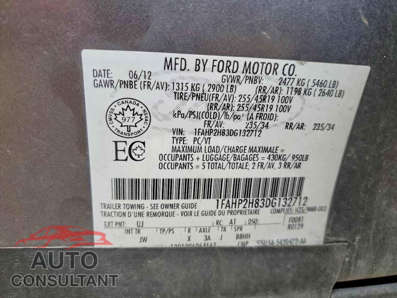 FORD TAURUS 2013 - 1FAHP2H83DG132712