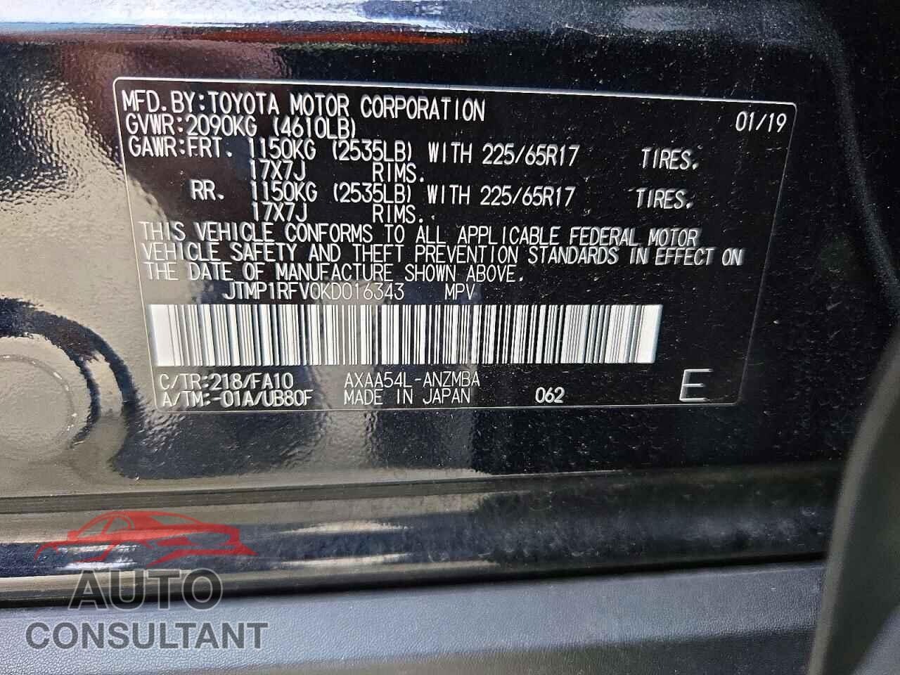 TOYOTA RAV4 2019 - JTMP1RFV0KD016343
